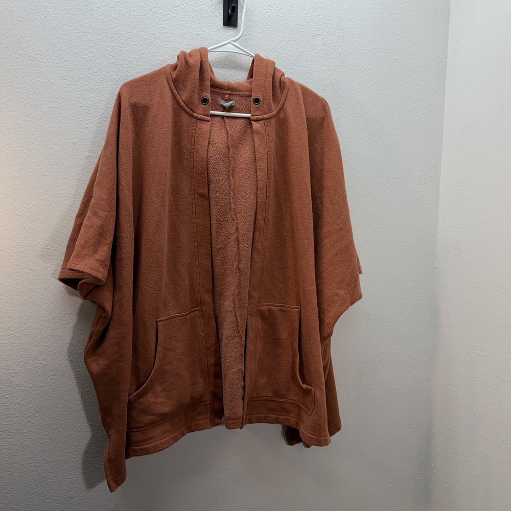 Aerie XS/S Oversized Poncho Sweater Orange Comfy Lagenlook Boho Casual Hooded